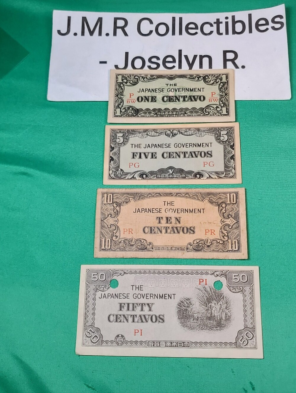 Used WWII Japanese Occupation Philippines Currency Set - 1, 5, 10, & 50 Centavos